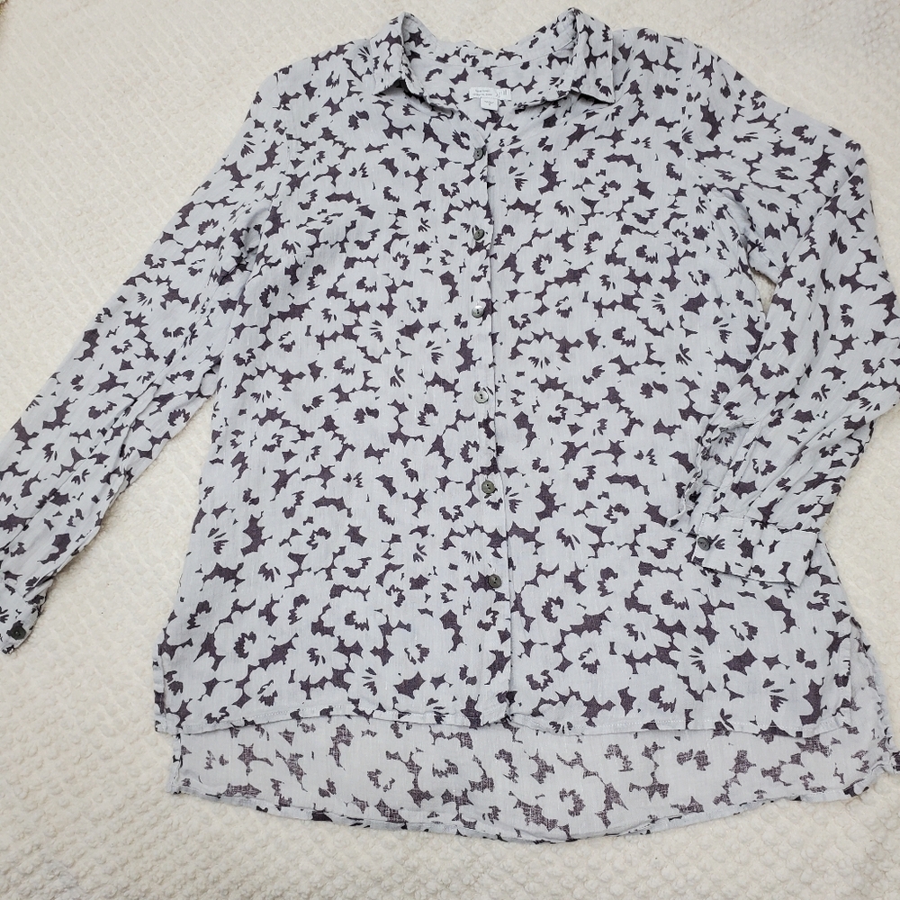 Women's Black and White Printed TopJ.Jill Love Linen Blouse Sz S Batwing Button